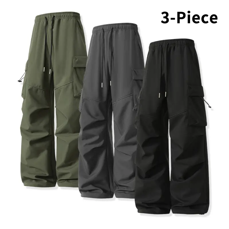 Men’s 3-pack multi-pocket paratrooper cargo pants, lightweight windproof fabric, plus-size wide-leg fit | A popular essential for camping and everyday wear, Y2K street style