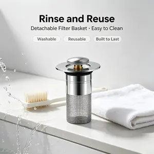Stainless Steel Modern Anti-Odor Bathroom Sink Stopper with Bouncing Core & Brass Pop-Up Drain Plug, Universal Home Goods Sink Strainer for Bathtub