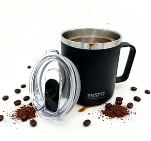 13 oz Coffee Mug with Handle and Lid, Leak Proof Travel Tumbler, Stainless Steel Vacuum Insulated Thermal Cup, Double Wal Water Bottle for Hot & Cold - Sport, Work, Camping