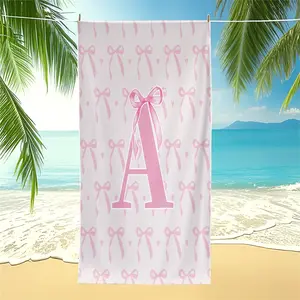 Personalized Letter Bow Print Beach Towel, Pink Bow A-Z Monogram Styles, Quick Dry Soft Absorbent Sand Free, Towel for Beach Pool Bathroom, Ideal Gift Choice