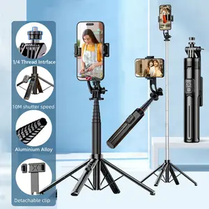 Aluminum stand 1.3m Selfie Stick four Tripod Bluetooth Remote monopod with 1/4 Interface holder for Phone Camera Vlog Alloy Button