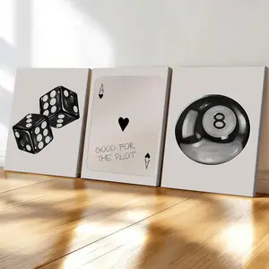 3-Piece Wood Frame Canvas, Cool Dice Poker Trio Decorative Poster, Modern Living Room Wall Art, Waterproof, Fashionable Home Decor, Artistic Decoration