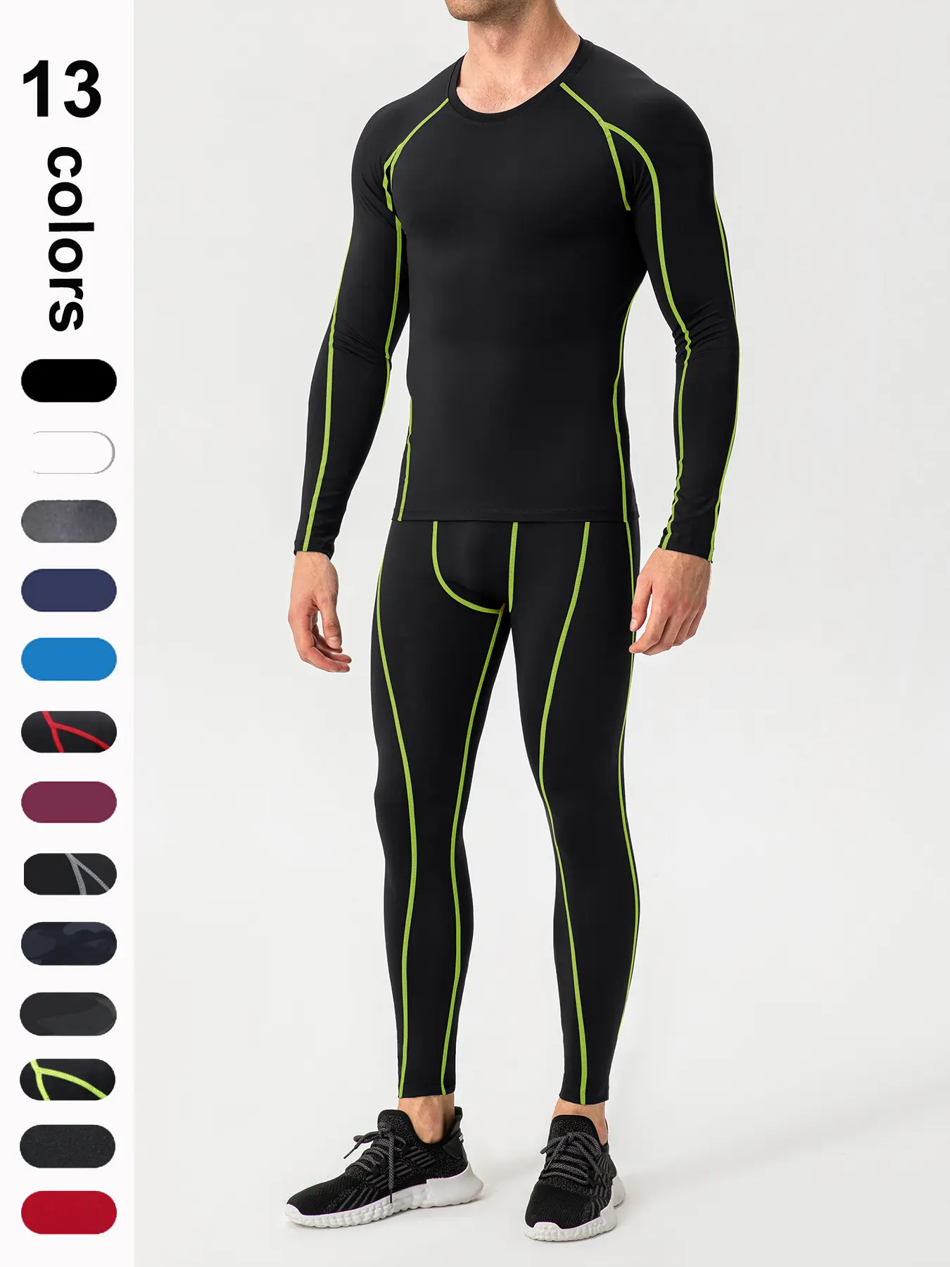 Men's Compression Tracksuit Set, Top Stitching Top & Letter Tape Leggings, Sportswear Set for Indoor Outdoor Wear, Men's Sport & Outdoor Clothing