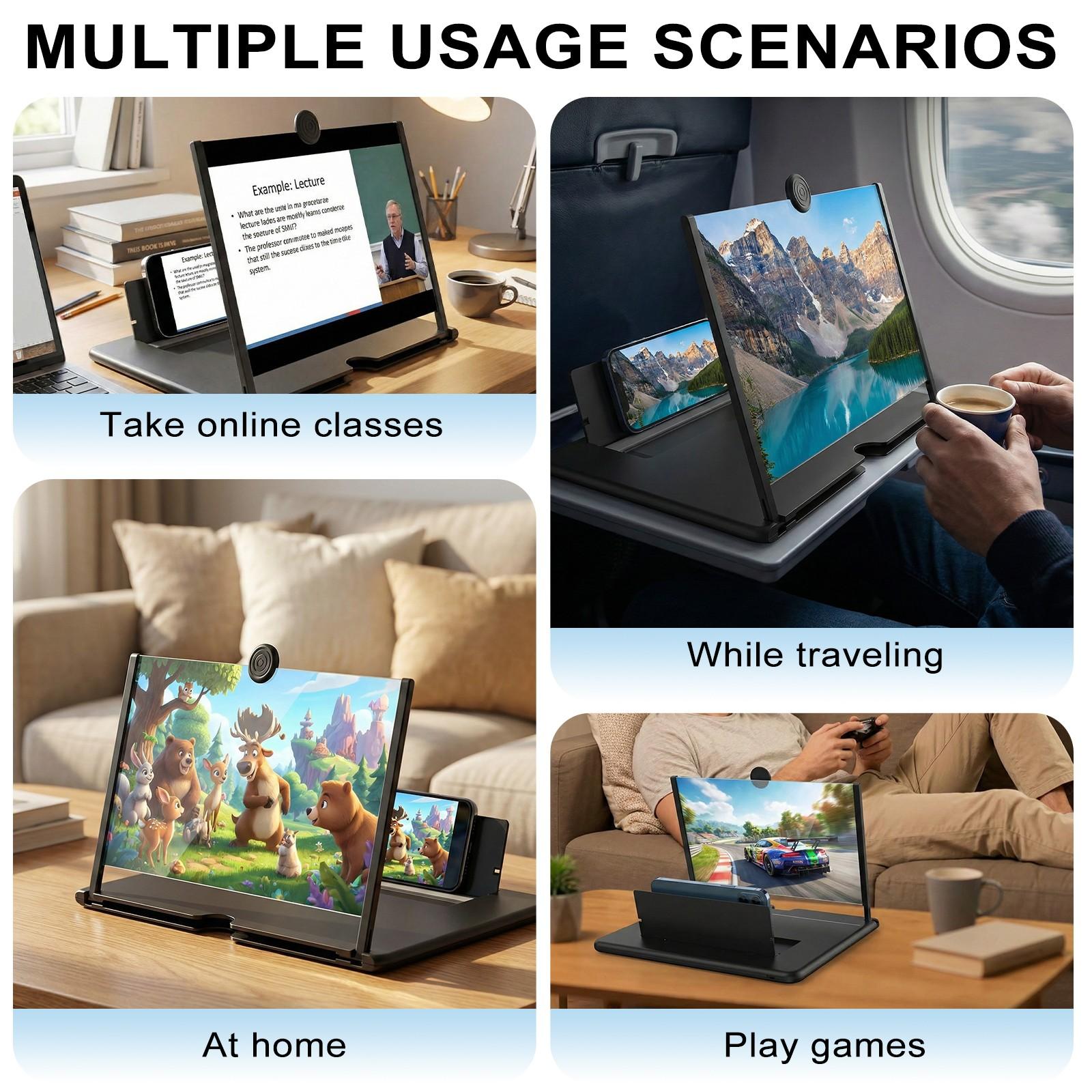 12" Phone Screen Magnifier 3D HD Video Amplifier Foldable Stand Mobile Screen Enlarger for Smartphone Eye Protection
