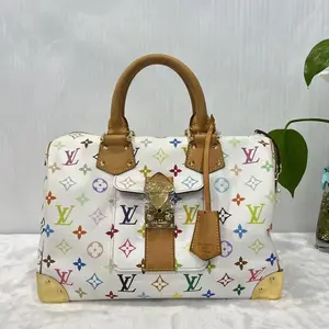 Pre-owned AuthLouis Vuitton Speedy 30 Murakami White Multicolor Handbag X414 26.05.06