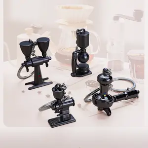 Creative 3D Coffee Cup Keychain Mini Moka Pot Metal Keychain Coffee Utensil Pendant Business Small Gift