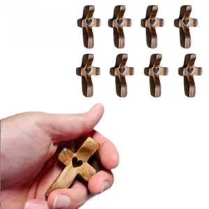 Handheld wooden cross, olive wood religious home decoration, an encouraging gift for father.