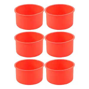 Silicone Mini Cake Molds 4 Inch Round Baking Pan Non-Stick Silicone Baking Mold Bakeware Pan Reusable Red, Set of 6