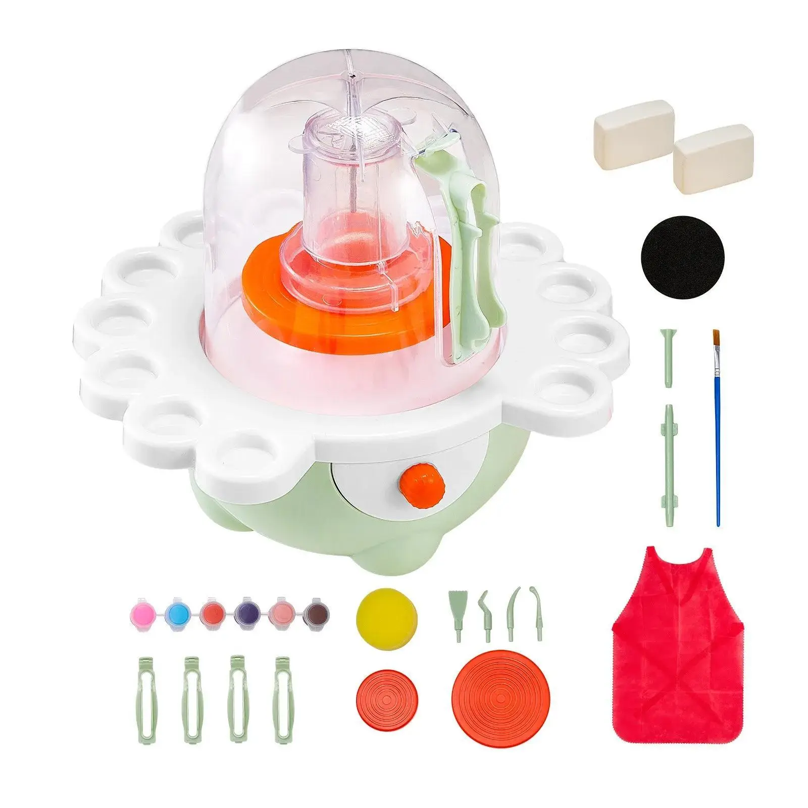 【Summerfinds】VEVOR Mini Pottery Wheel, 2 in and 3 in Turntables, Adjustable Speed, Electric Clay Wheel for Kids and Beginners, Complete Pottery Set with Clay Sculpting Tools, Gift for Boys and Girls, Green