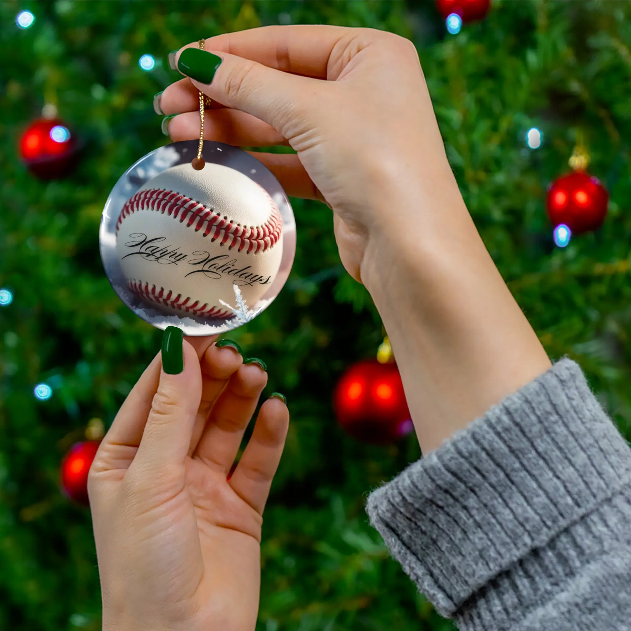 Ceramic Ornament, Festive Baseball Christmas Tree Decoration, Sports Holiday Gift, Holiday Decor, Christmas Ornament, Baseball Fan Gift