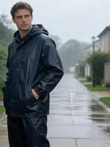 Unisex Raincoat Set, Detachable Hooded Raincoat, Waterproof Fabric, Loose Fit, Ideal for Rainy Days, Outdoor Walking, Short Trips