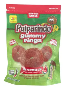 Pulparindo Gummy Rings Watermelon Flavored Candy Sprinkled With Chili 9 oz Bite Size Snack Soft Chewy Mildly Spicy