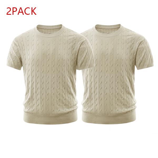 2PACK Men's Cable Knit Tees  Trendy Textured Short Sleeve Shirts, Soft Comfy Casual Crew Neck Tops, Essential Streetwear