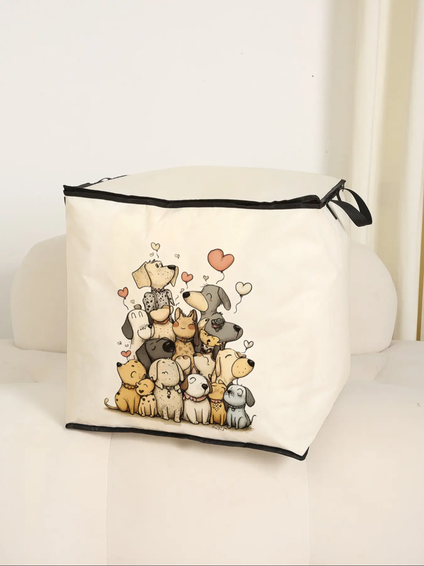 Dog Print Blanket Storage Bag, Cute and Practical Kids Bedding Organizer, Durable Material with Handle, Perfect for Home Use, Zipper Bag, Zippered Storage, Organizational Zipper Storage, Versatile Storage