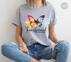 Inspirational T-Shirt, Christian Gifts, Butterfly Tshirt, Bible Verse Clothing, Women Shirt, Gift for Her, Transformed By God’s Love