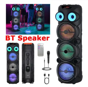 Portable Bluetooth PA Speaker Party System Rechargeable Outdoor System w/ 3*8''Subwoofer Microphone In Party Lights USB Radio Remote