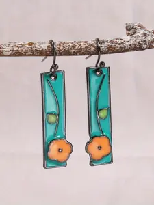 Classic Handmade Flower Enamel Earrings, Sky Blue with Floral Pattern, Long Dangle Earrings for Parties, Elegant Style