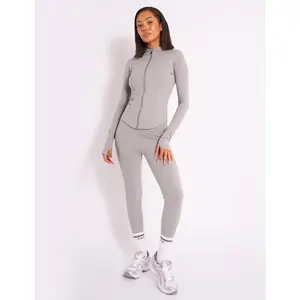 Kaiia Sculpt Long Sleeve Zip Through Fitted Jacket Dove Grey