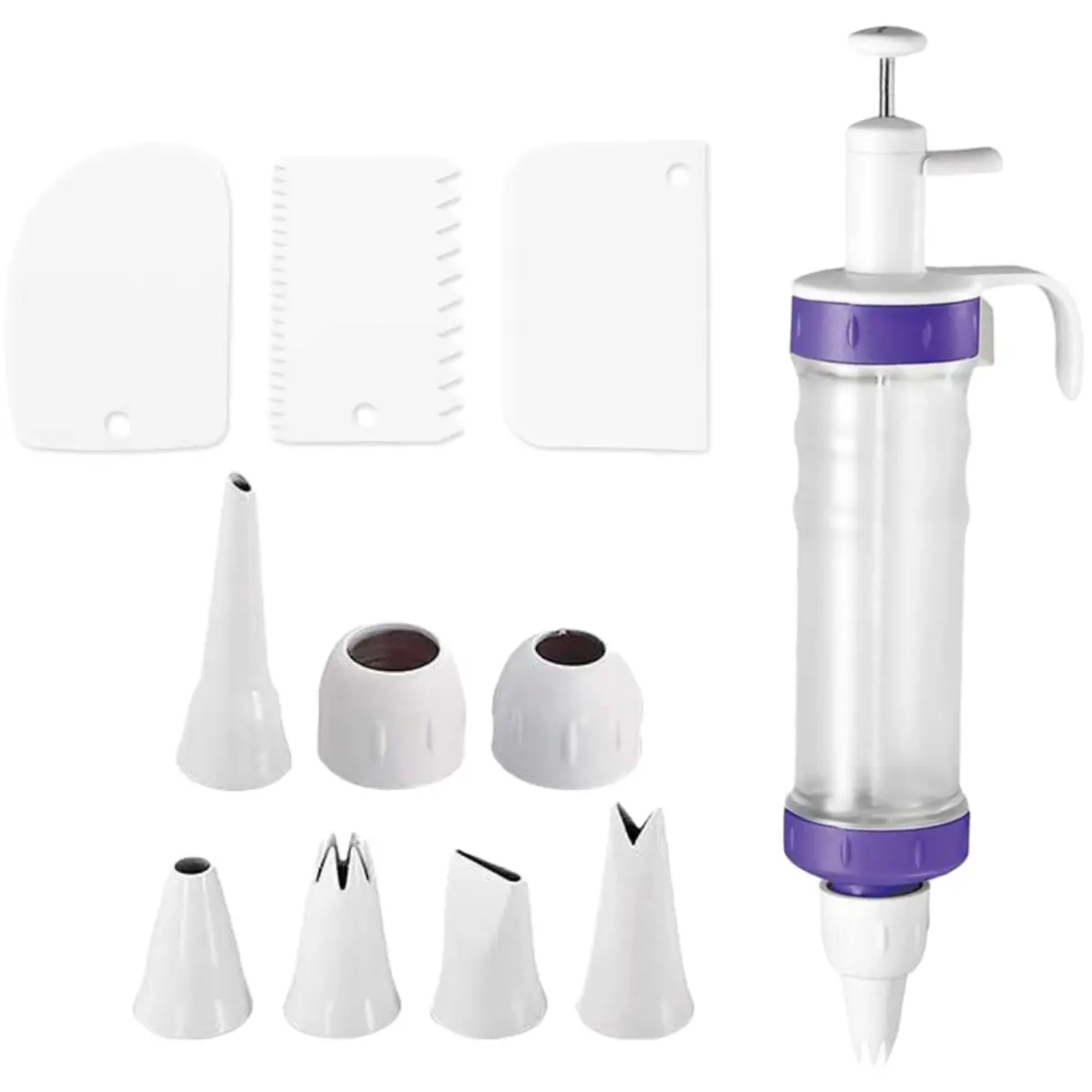 A Set of 11 Pcs Dessert Decorating Syringe Tool,Including 1 Dispenser Cupcake Filling Injector,7 Icing Nozzles,3 Cream Scrapers,Dessert Cream Making Kits,Christmas Party Gifts,DIY Hand Tools Kits