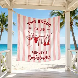 Custom Beach Club Bachelorette Tapestry, Personalized Coastal Stripes Banner, Bridal Party Banner