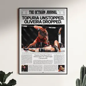 2025 UFC 317 Topuria vs. Oliveira Poster, UFC Fighter Wall Art, MMA Digital , Sports Newspaper Front Page Poster, Poster Gift - Unframed (No Frame)