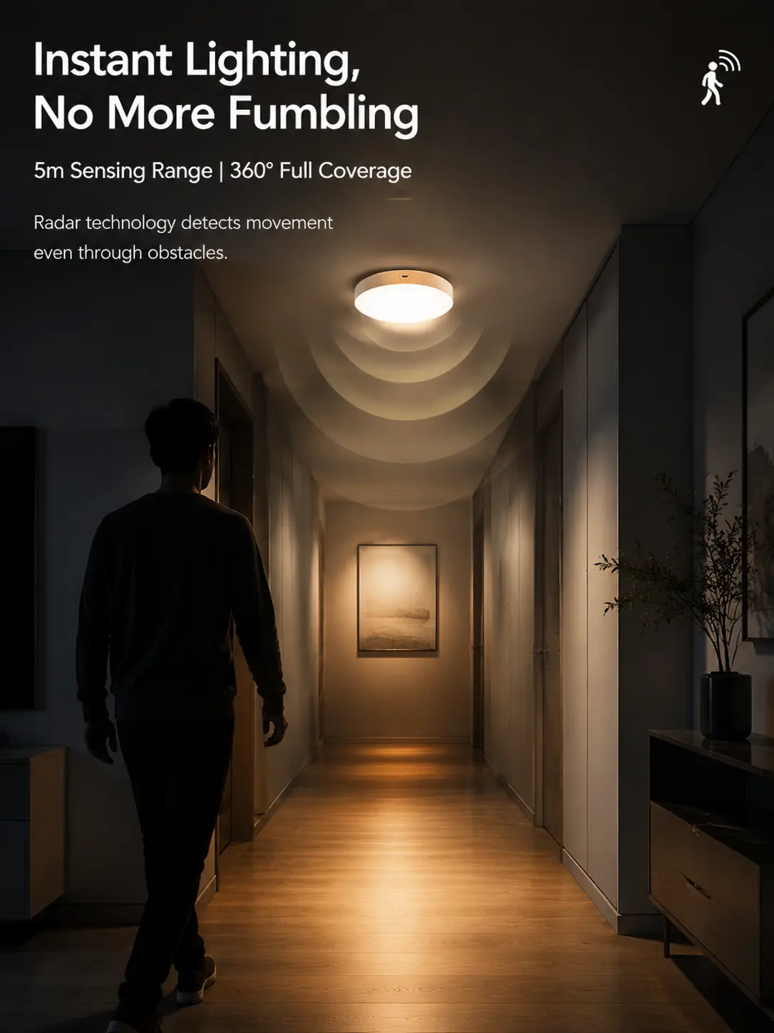 Magnetic Rechargeable Ceiling Light with 10000mAh Battery, ABS Plastic Radar Sense Light, Auto On Off Modes, Remote Control, Timer Function for Home Improvement Lighting Accessories