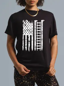 100% Cotton Unisex 100% cotton railroad spike american flag Train Gift for railway workers T-Shirt women graphic shirts