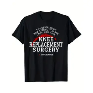 mens knee replacement surgery recovery t shirt motivational never much print black with white comfortable round neck tee post surgery support gift sizes s 3xl knee surgery recovery supplies black