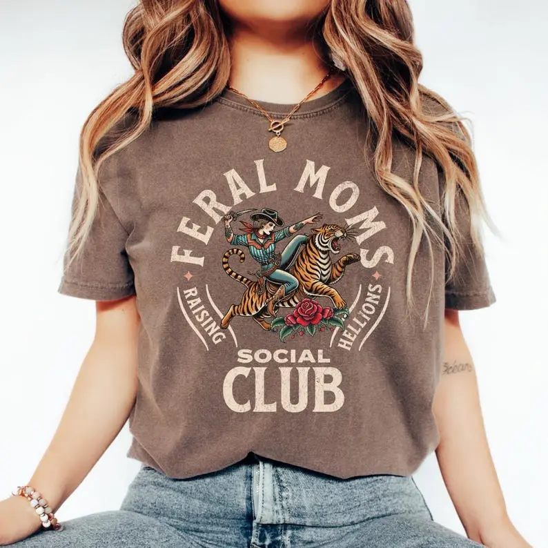 Comfort Color Feral Moms Social Club Shirt, Comfort Colors Vintage Graphic Tee, Feral Mom Gift, Somebody's Feral Wife, Mom Life Tshirt, Trendy Mom Apparel