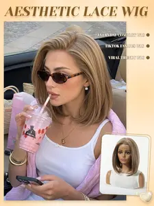 [Summer New Arrival] TOPSHE 13×6 12 Inch Mid-Long Layered Straight Ash Blonde Ombre Wig with Natural Dark Roots, Realistic Heat-Resistant Synthetic Lace Front Wig for Women, Daily Wear & Beginner-Friendly.