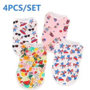 4PCS/SET Cute Summer Printed Pet Vest for Dogs and Cats Comfortable Stylish Pet Apparel 100% Polyester Woven Pullover for Mini Toy Small Breeds