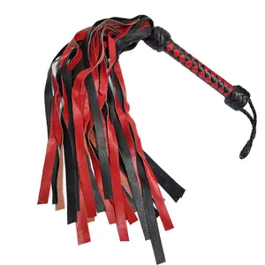 Genuine Cowhide Leather Flogger - Black, Red, Handmade leather flogger Multi tails whip