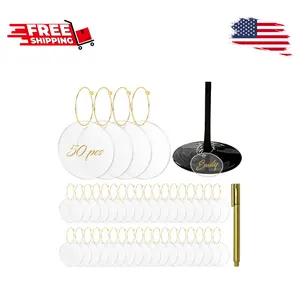 50 Pcs Wine Glass Charms - Round Acrylic Blank Wine Markers for Stem Glasses