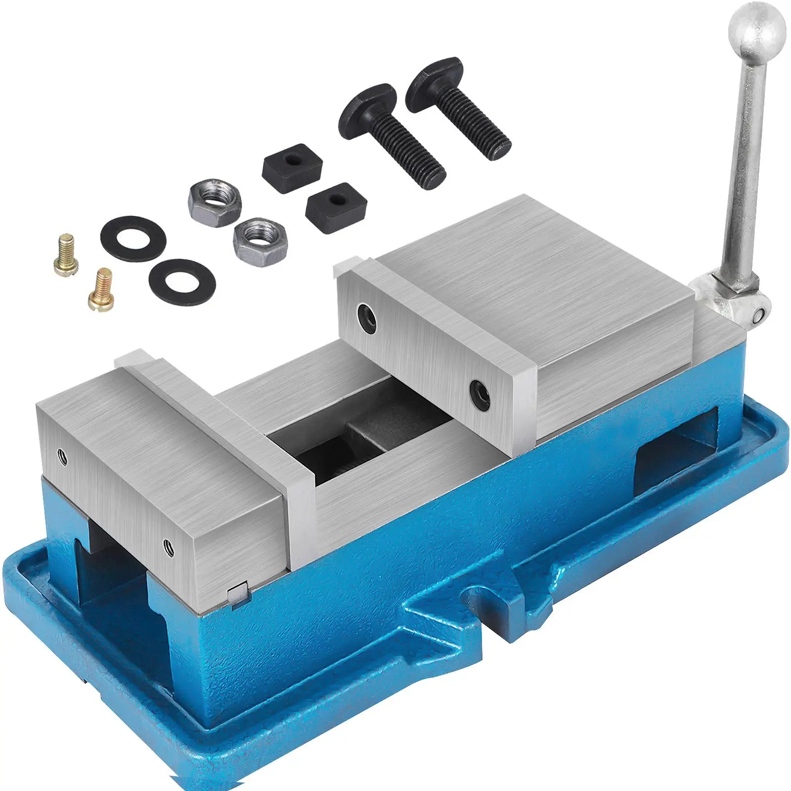 VEVOR 4-Inch Non-Swivel Milling Lockdown Vise, 4-Inch Jaw Width Cast Iron Clamp, 100mm Width Heavy Duty Drill Press Hardware, Smooth Guides, Strong Clamping Force, Humanized Design, Premium Structure for Milling & Drilling Machines, Clamps