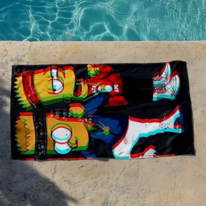 1 piece Hip-hop style Bart Simpson trendy image themed beach towel - Modern design flannel blanket, suitable for sofas and beds, all-season use, super soft and warm, digital printing, 100% polyester material, machine washable, suitable for camping