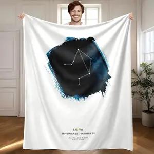 1 piece Libra constellation and dates themed flannel blanket - Modern geometric pattern flannel sofa blanket, suitable for beds and sofas, all-season multi-purpose use, super soft and comfortable, digital printing, non-slip, 100% polyester