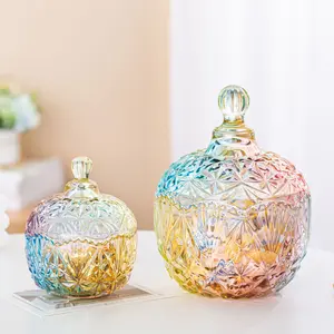 European-Style Embossed Lidded Glass Storage Jar, High Borosilicate Glass Material, Dustproof Sealed Design, Suitable For Dresser Living Room Bathroom Small Item Organizer