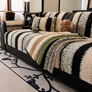 1pc multi-color striped thick plush sofa cushion, non-slip, pet-friendly, machine washable, suitable for double sofas, three-seater sofas, four-seater sofas and combination sofa cushions, modern and simple home decoration.