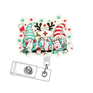 Christmas Retractable Badge Reels, Acrylic ID Holders with Clips for Nurses, Doctors, Students & Office Staff, 15-Piece Set