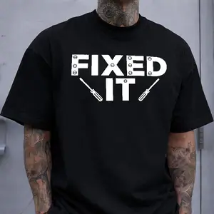 Fixed It Funny Mechanic T-Shirt with Screwdriver Graphic, DIY Repair Humor Tee for Dad Husband Handyman, Unisex Work Shirt