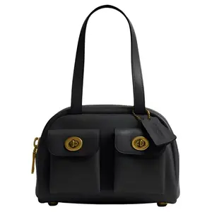 COACH Twin Turnlock 20 Leather Crossbody Bag with Metal Hardware in Black for Women