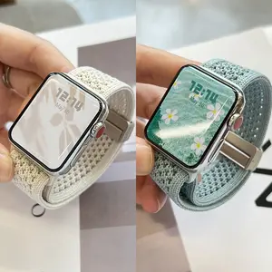 Knitted Nylon Magnetic Buckle Band for Apple Watch, Breathable Sports Strap with Ventilation Holes for Series 1–11/Ultra/SE (38–49mm)