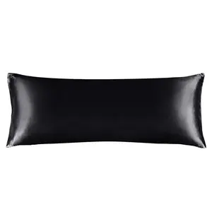 Satin Silk Body Pillow Pillowcase for Hair and Skin, Premium and Silky Black Long Body Pillow Case Cover 20x54 with Envelope Closure