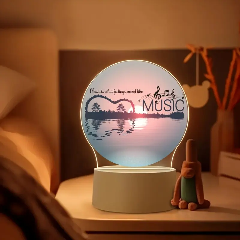 Creative Guitar Pattern Night Light, USB Powered Soft Glow with Switch Control, Plastic Desktop Lamp for Bedroom Ambiance, Music Lover Gift, Desk Decor Lighting