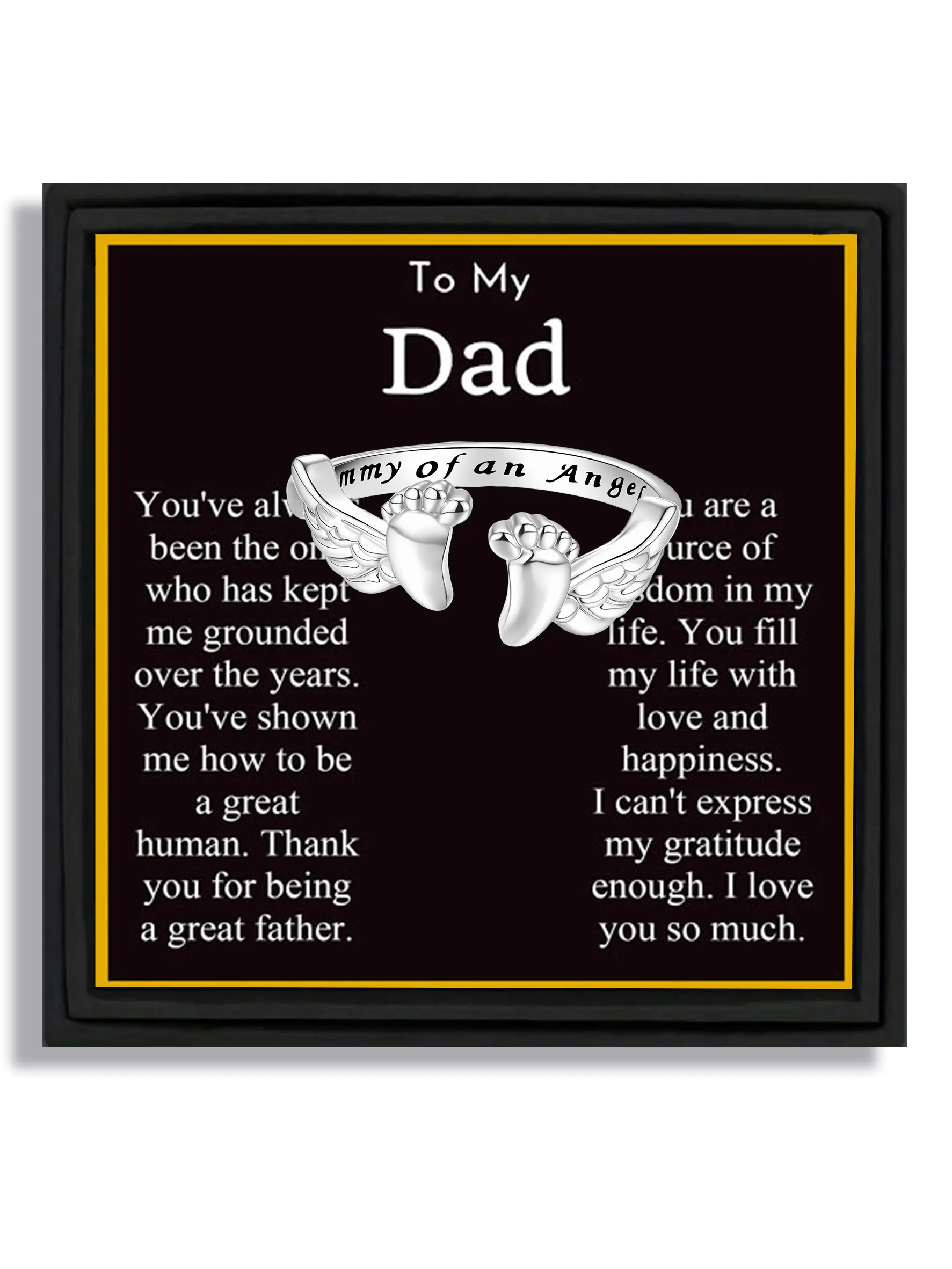 1 piece father's day applicable occasions: simple style angel wings footprint open adjustable zircon ring meaning: for with blessing card & gift box