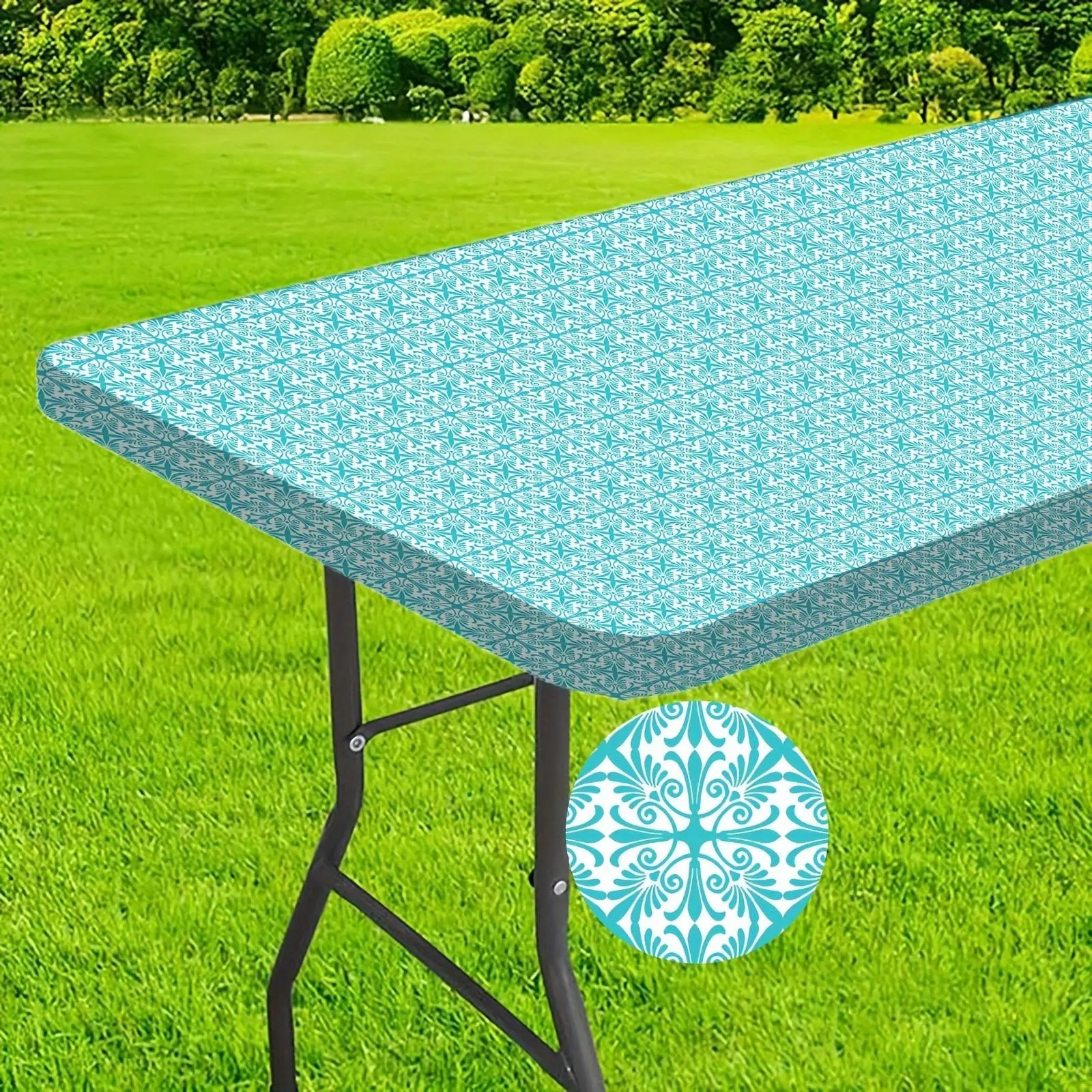 Waterproof Outdoor Tablecloth, Durable Polyester Fabric, Elastic Edges Design, Perfect for Camping & Picnics, Multiple Colors Available, Picnic Dining Table, Picnic Table Cover