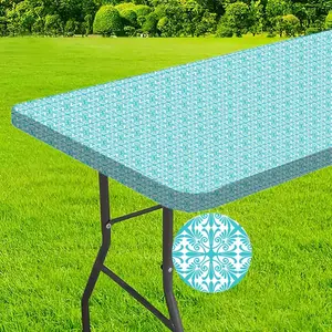 Waterproof Outdoor Tablecloth, Durable Polyester Fabric, Elastic Edges Design, Perfect for Camping & Picnics, Multiple Colors Available