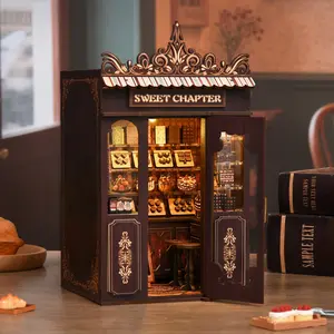 Book Nook Kit, 3D Country Style Wooden Puzzle, DIY Desktop Toy Decoration, House Bookend Set, Luxury Bookshelf Model Gift for Adults & Teens