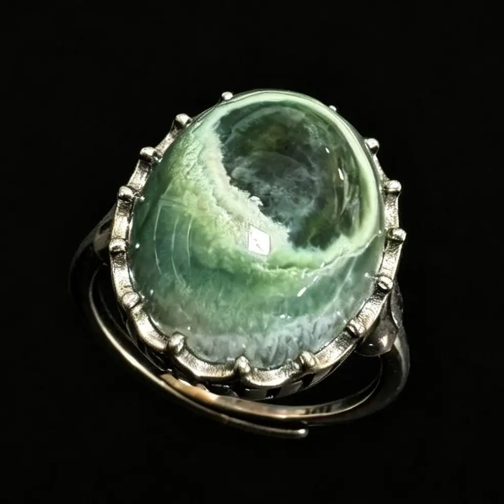 925 Sterling Silver Natural Ocean Jasper Adjustable Ring