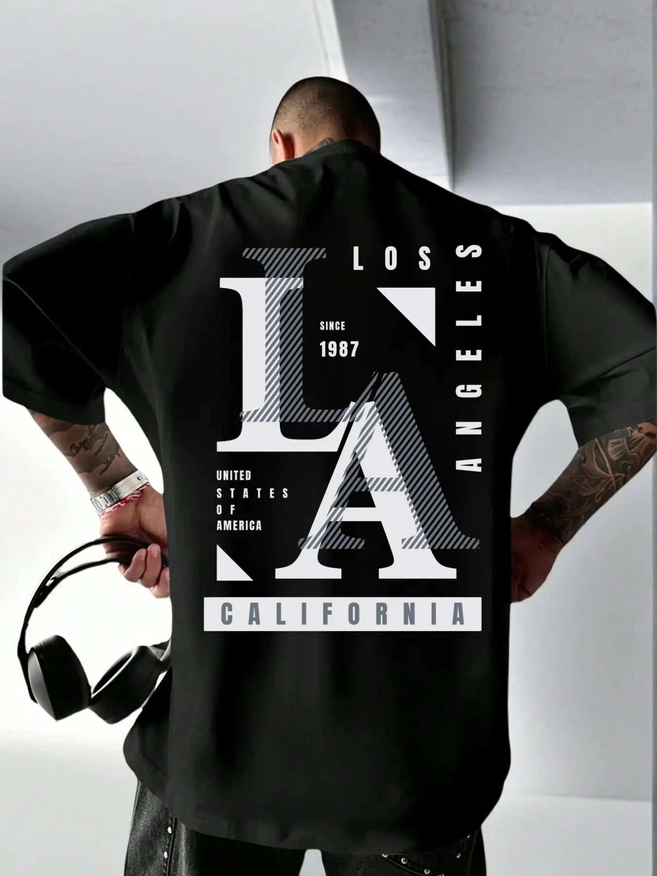 Men's Plus Size Fashion Letter Print Round Neck Short Sleeve T-Shirt, American Style Cool and Trendy, Casual Summer Wear